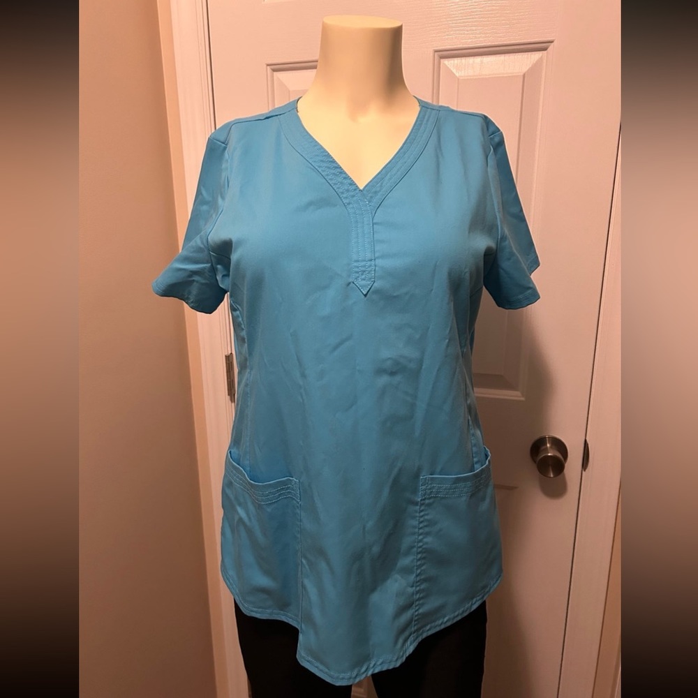 Healing Hands Purple Label-Blue- Scrub Top- Size M